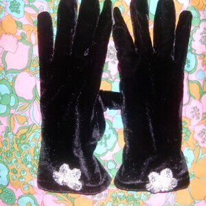 Cejon Black Velvet Gloves Shawl Velvet Bag Vintage Lot